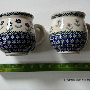 Polish  Pottery Floral Patterned Mugs